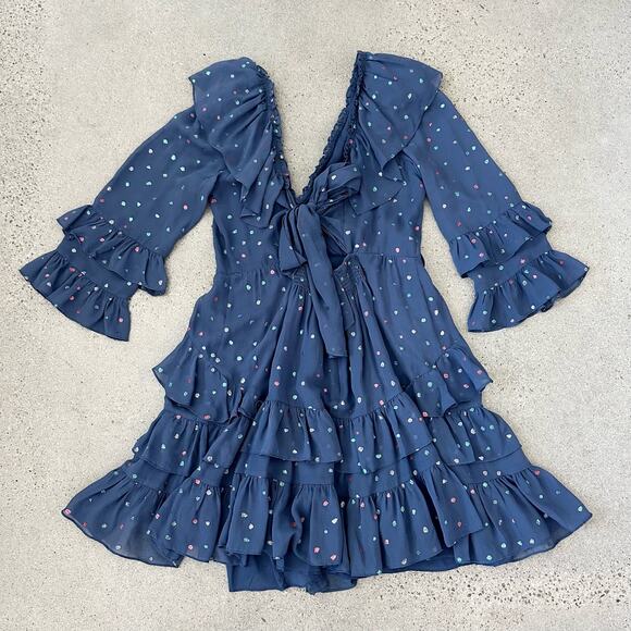 Rebecca Taylor Silk Glitter Gem Chiffon Ruffle Dress - Picture 3 of 8